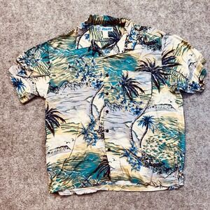 Vintage Utility Hawaiian Shirt Men's‎ Size XL Blue Yellow Tropical Rayon